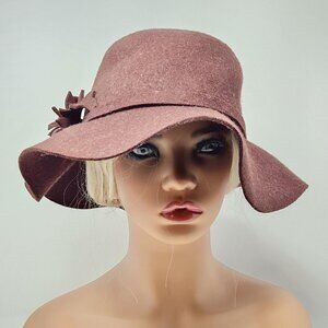 Vintage Style Womens Wool Felt Floppy Hat Flower Accent, Bucket Hat, Cloche Boho